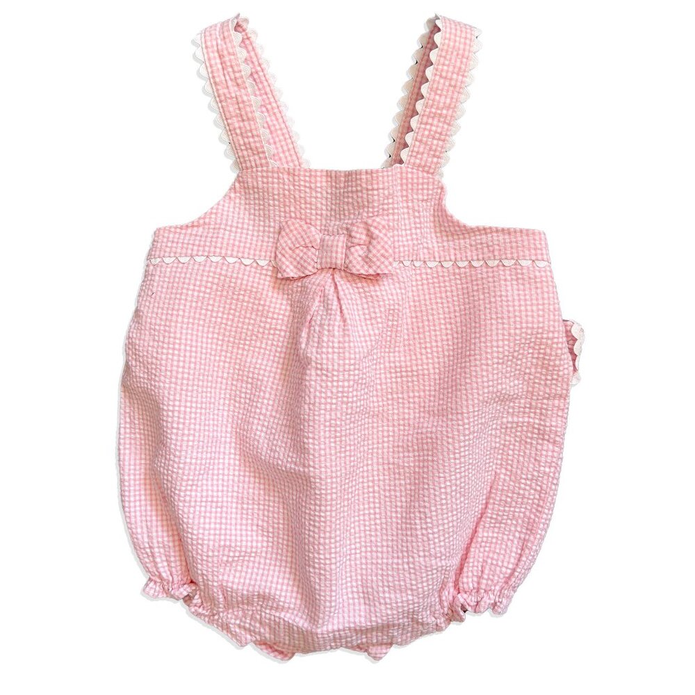 Janie & Jack Seersucker Pink Hingham Bubble Romper (3-6m)